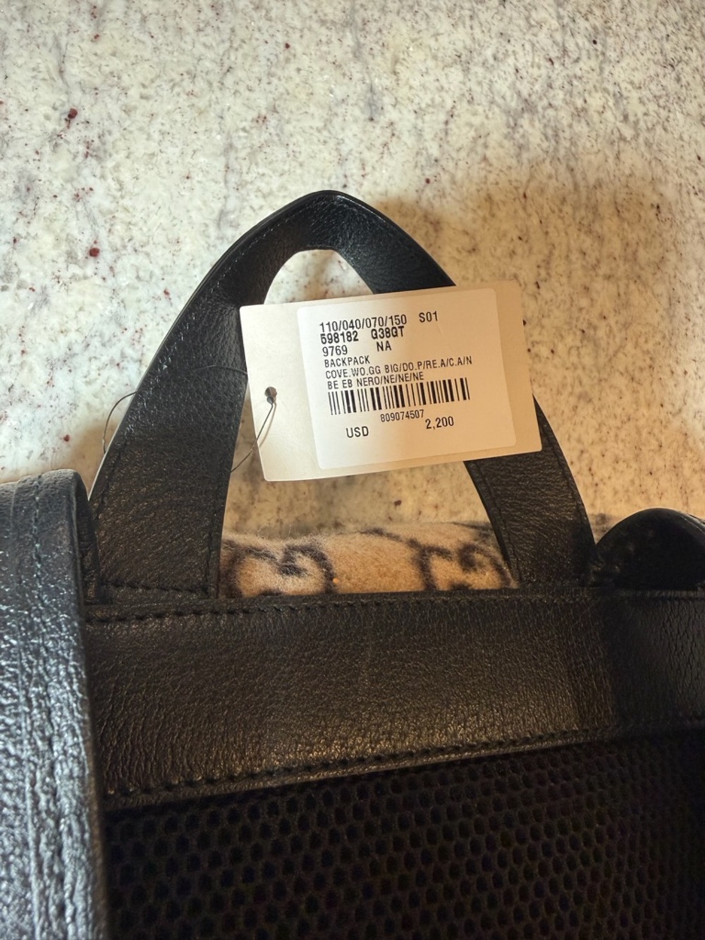 Gucci Black Leather Trim Backpack with Beige Monogram Detail - Picture 3 of 7